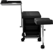 Pedicure Manicure Cart Trolley Stool with Adjustable Foot Rest and Removable Accessory Tray